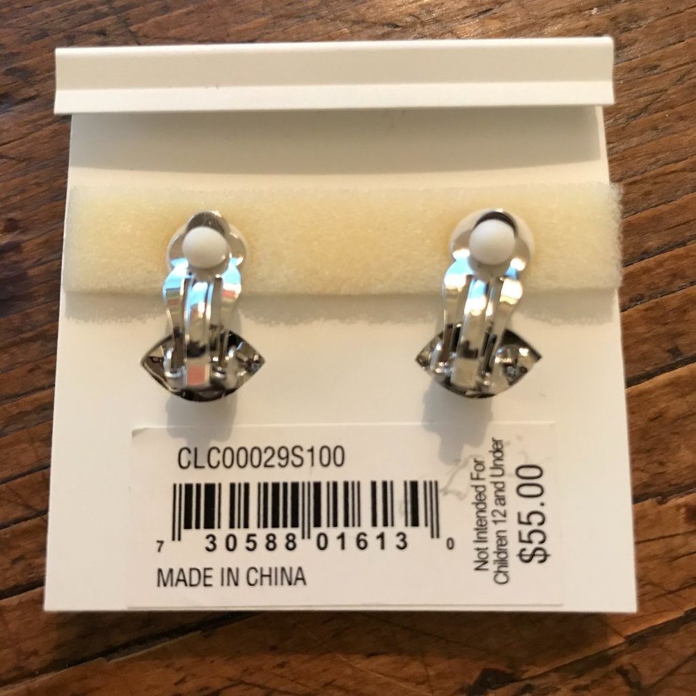 Carolee Button Silver White Clip-On Earrings - Picture 3 of 5